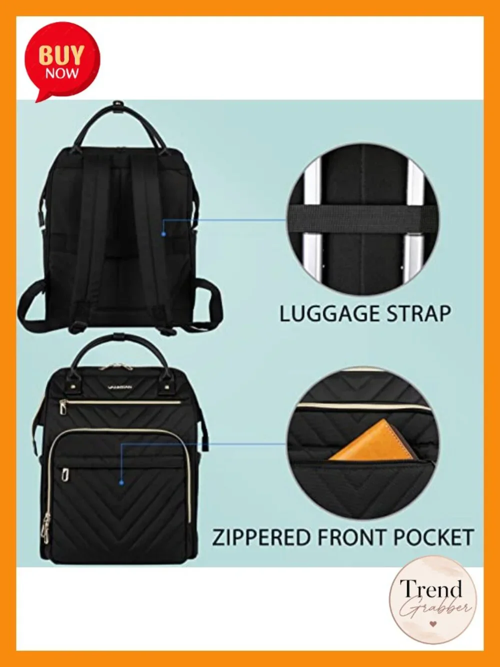 Fashion Laptop Backpack Water Resistant Nylon Large Capacity Work Travel Daypack